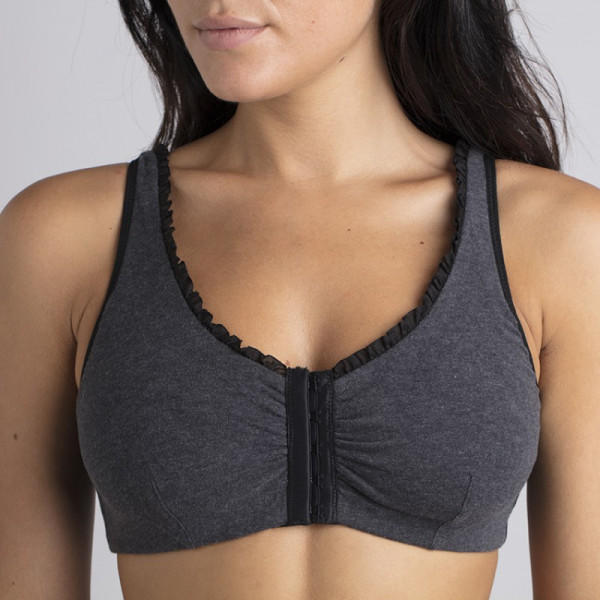 Brassière post opératoire Lison Gris en coton biologique - Coeur de Lys